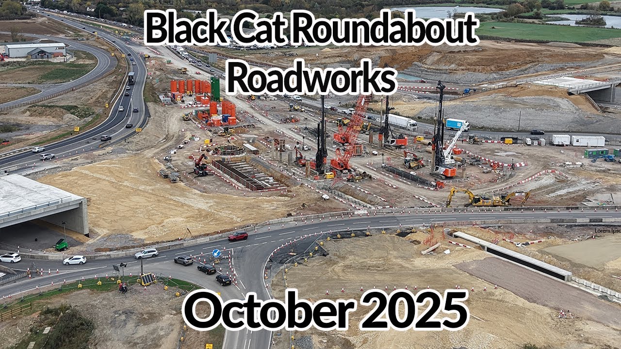 Ремонтные работы на кольцевой развязке A428 Black Cat 26 октября 2025 г.
