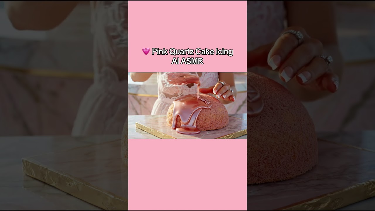 💗 AI Avatar Mag pours glossy icing on pink quartz cake AI ASMR