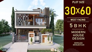 30x60 West Facing House Design 3D | Modern Elevation | Terrace Garden | Interior Design