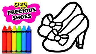 How to draw Cute Shoes for kids - Story: Precious Shoes - Lips Drawing and Coloring page