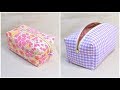 ボックスポーチ作り方 型紙なし How to sew a zipper box pouch 裏地付き 縫い代の見えない作り方