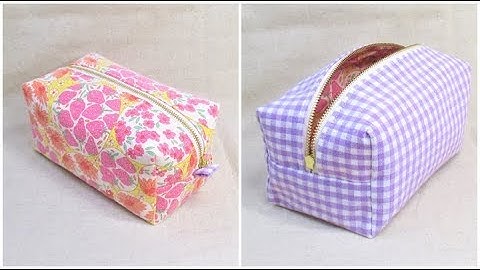 ボックスポーチ作り方 型紙なし How to sew a zipper box pouch 裏地付き 縫い代の見えない作り方　25cmファスナー使用
