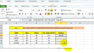 Excel Eğer Formülü Ile Kaldıgeçti Yazdırma