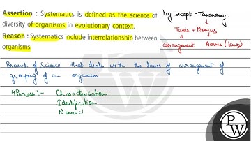 strongAssertion/strong: Systematics is defined as the science of diversity of organisms in evolu...
