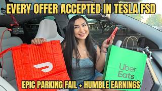 Accepting EVERY DoorDash & UberEats Offer w/Tesla FSD | FSD Parking Fails