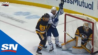 Watch as kyle clifford is credited with his first goal a member of the
toronto maple leafs after jason spezza deliberately banked puck in off
skat...