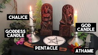⛤ God and Goddess Altar: Candles, Statues & Pentacle (Simple Wiccan Altar)