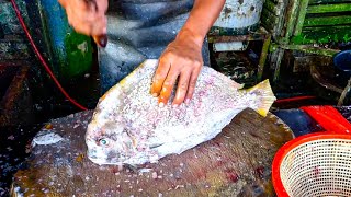 FISH MARKET ACEHNESE 2024 🔪🔥|| POMFRET FISH CUTTING SKILLS BY FAST FISH CUTTER | EXPERT CUTTING