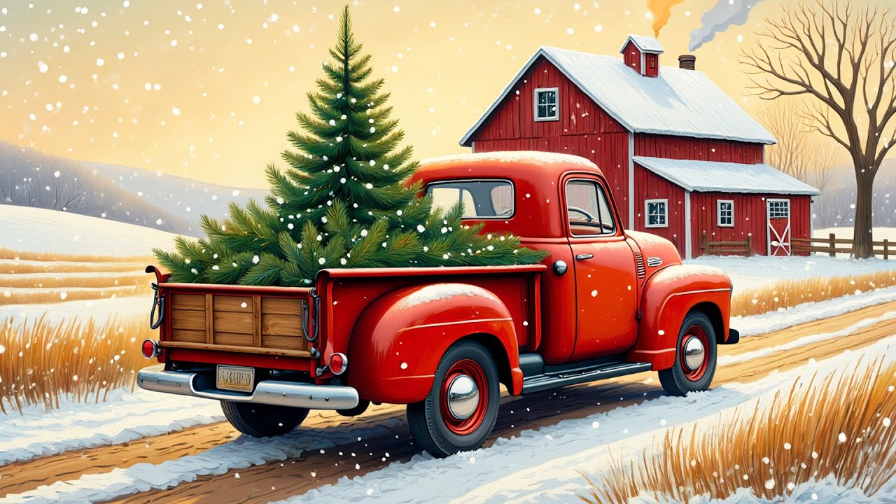 Beautiful Cozy Christmas Ambience 2026 🎶 Snowy Pines, Red Truck & Holiday Calm