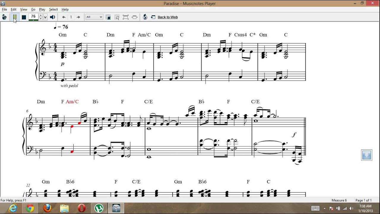 Paradise - Piano Sheet Music - Teaser