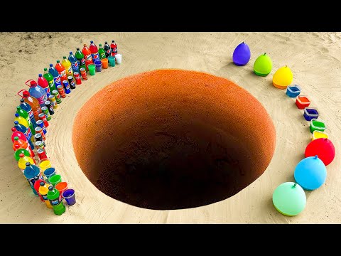Big Toothpaste Eruption from hole, Chupa Chups, 7up, Schweppes, Sprite, Coca Cola vs Mentos