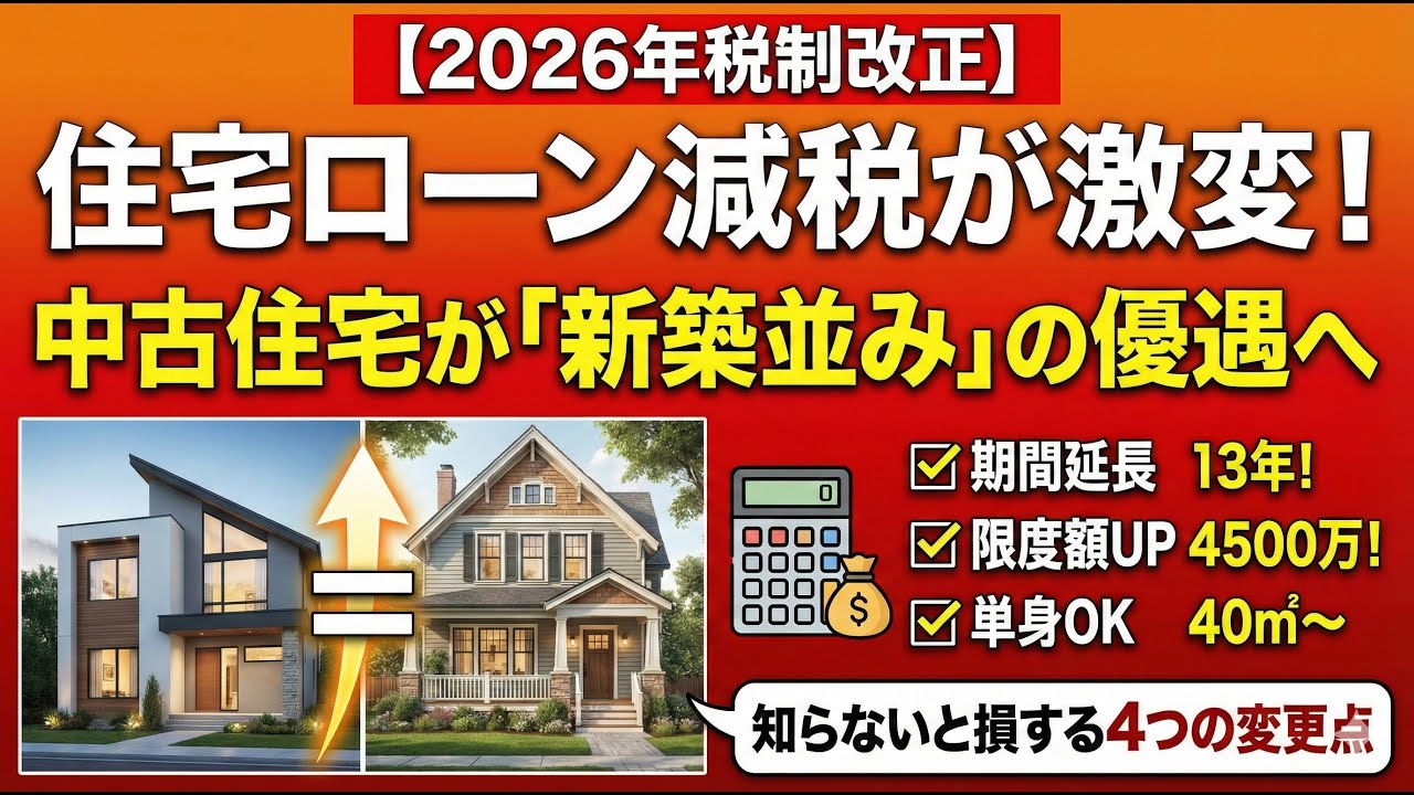 【2026年税制改正】住宅ローン減税が激変！中古住宅が「新築並み」の優遇へ
