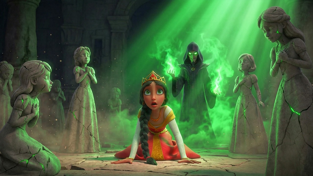 ساحر شرير يحوّل الأميرات الجميلة لتماثيل حجري وأميرة واحدة بس الهتقدر توقفه