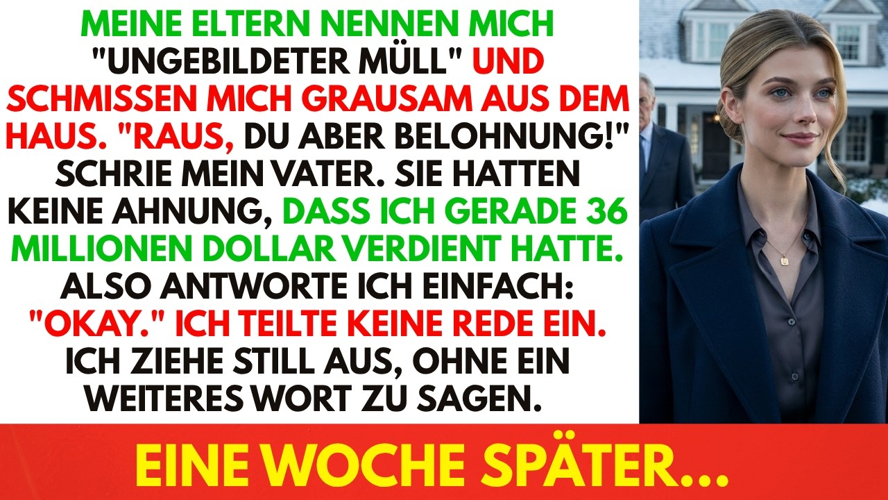 Mein Vater schrie mich an, als mein Koffer auf dem schneebedeckten Rasen landete, und meine Mutter zertrümmerte mit ihrem Absatz den Bildschirm meines Laptops. Sie dachten, sie hätten mein Leben...