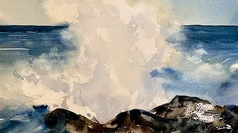 Paint A Simple Loose Watercolour Seascape, Breaking Waves, Negative Painting Watercolor Tutorial