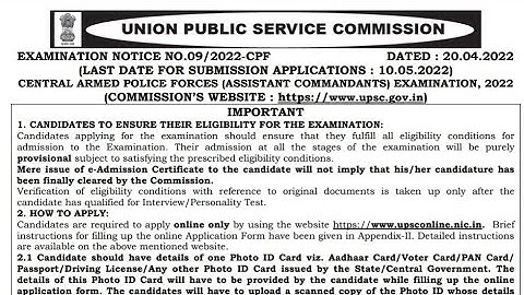 UPSC Combined Central Armed Police Force (CAPF Assistant Commandant Exam 2022) Online Form 2022