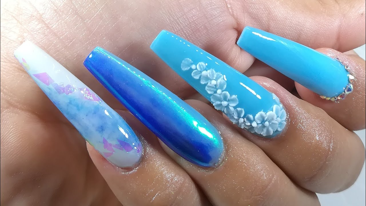 Uñas azul celeste + 3d y cristales - thptnganamst.edu.vn