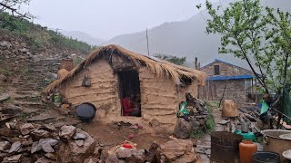 Heavy Rain in The Nomadic Mountain Village Of Nepal | Shepherd Food Cooking | Rela Shepherd Life