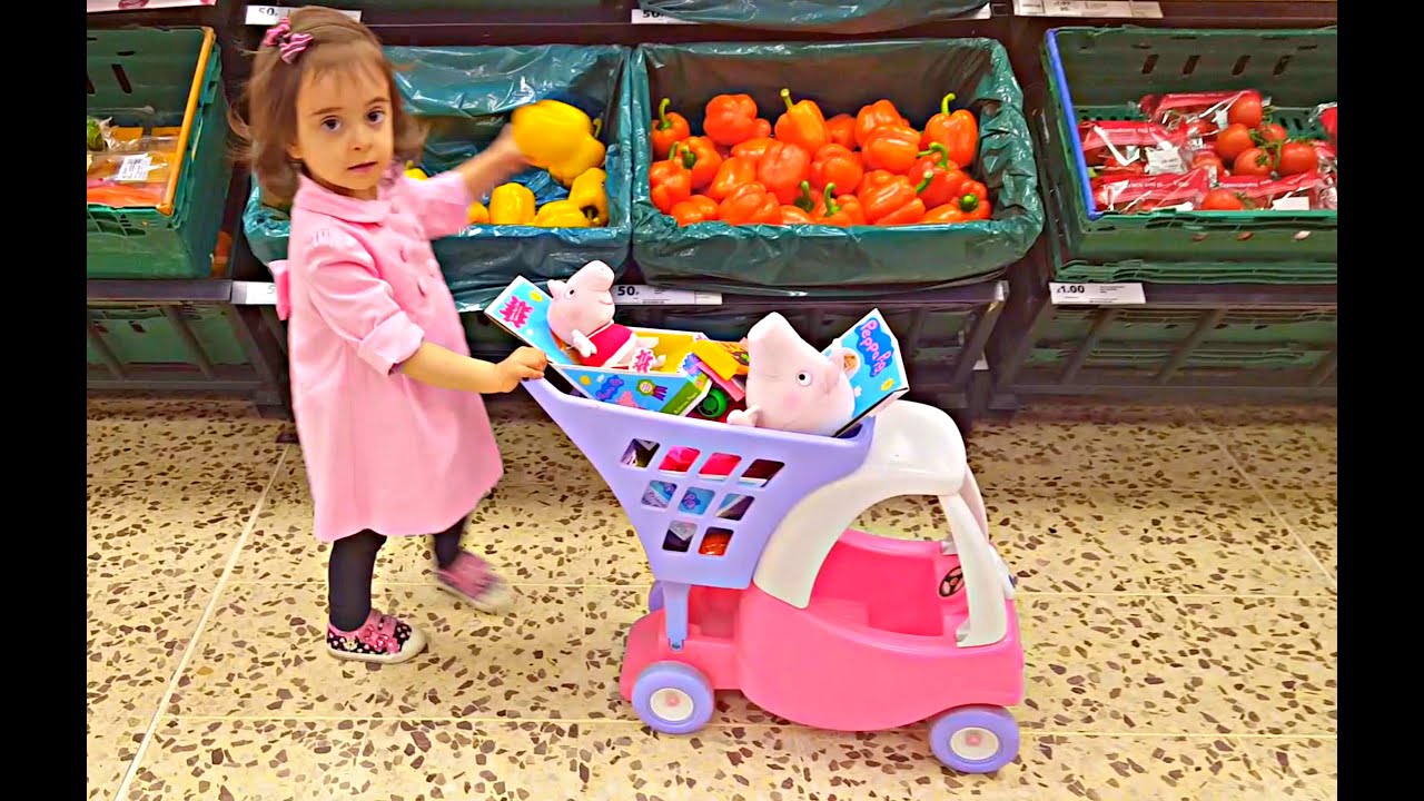 Little Girl Doing Grocery Shopping at Supermarket / Mini Cart YouTube