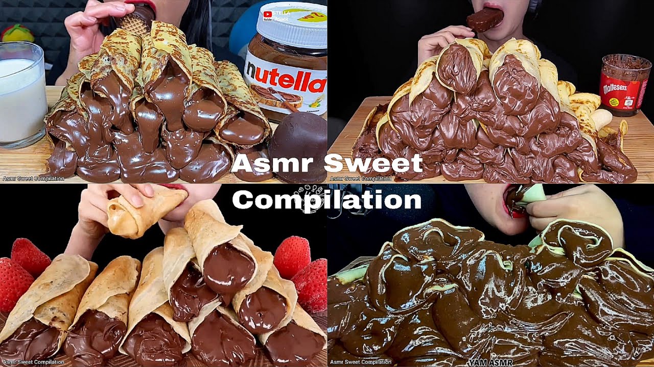 ASMR Nutella Chocolate Crepe Rolls Compilation | No Talking | Only Bits | ASMR Mukbang | ASMR Food