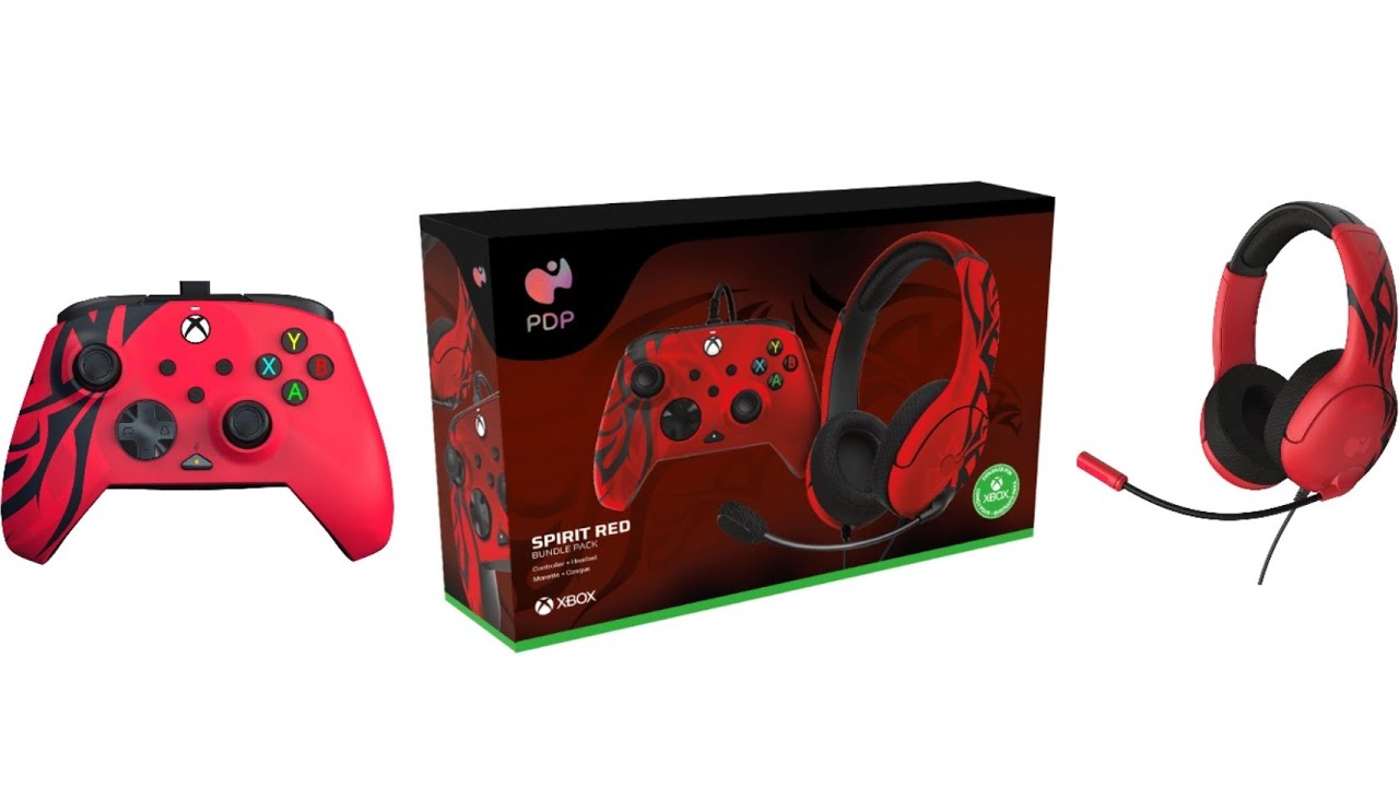 PDP Spirit Red Bundle Pack: REMATCH Advanced Wired Controller & AIRLITE  Wired Headset For Xbox Series X