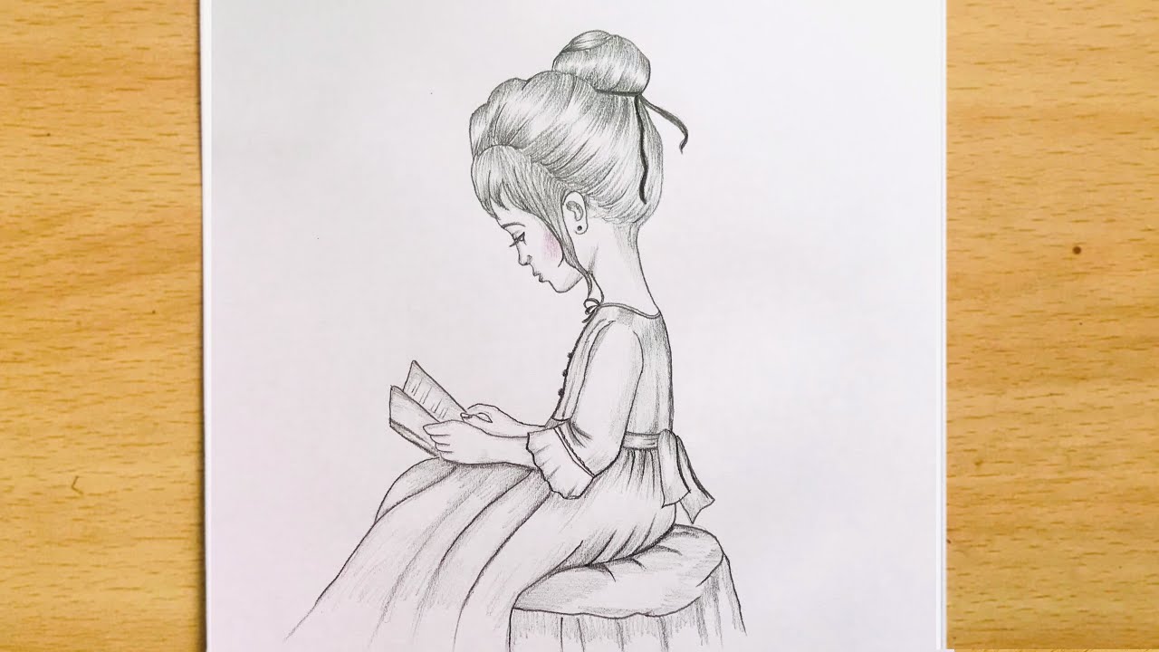 How to draw a Girl reading a book, Easy drawing for beginners