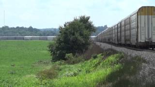 Very Long and fast CSX Autorack train Heading to Sidney Crossing TR33 Just West of Bellefontaine