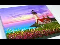 Sunset lighthouse painting   seascape painting in acrylic  painting for beginners