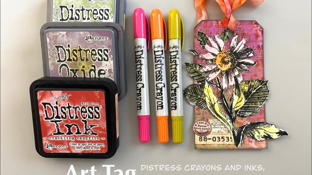Mixed media art tag using distress crayons, distress inks, collage ...