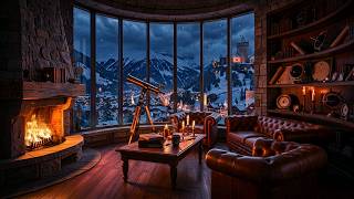 Gentle Snowfall at a Cozy Mountain Observatory ❄️🔭 | Fireplace Ambience for Sleep & Study