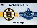 NHL Highlights | Bruins vs. Canucks – Feb. 22, 2020