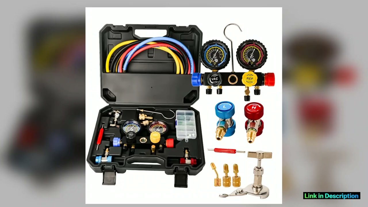 AC Gauge Set for R410a R22 R134a Refrigerant 4 Valve Automotive AC Manifold with 5ft Hoses R410a