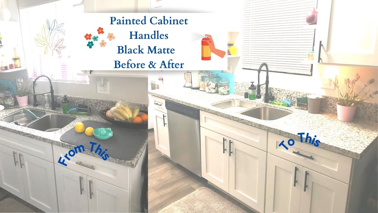 I Spray Painted Kitchen Cabinet Hardware Matte Black