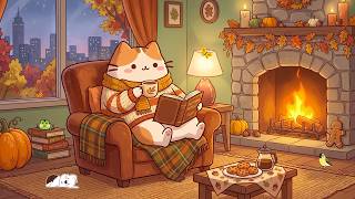 Mochi’s Cozy Autumn Fireplace 🔥🎃 Relaxing Lofi Beats for Study & Tranquil Moments