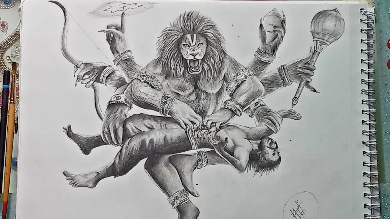 Drawing Lord NARSIMHA | charcoal sketch | 