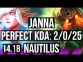 JANNA & Draven vs NAUTILUS & Ezreal (SUP) | 2/0/25, 74% winrate | EUW Master | 14.18