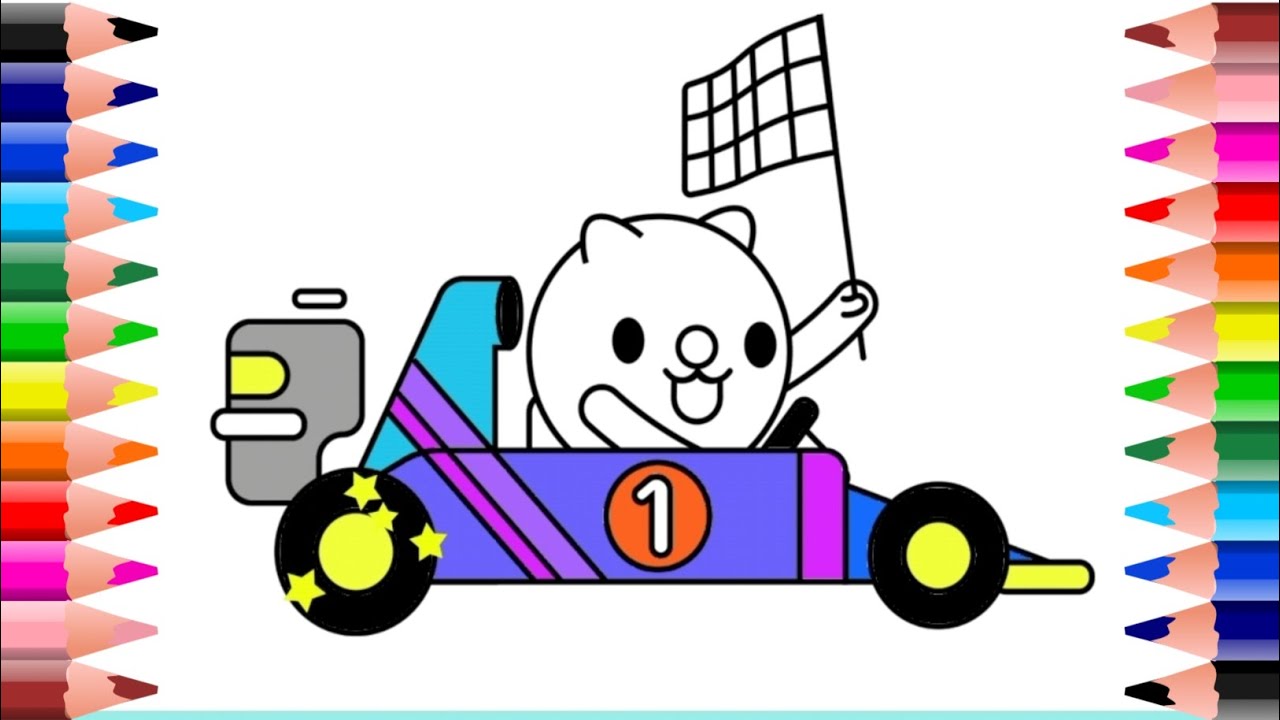 Racing Cars For Kids 🪀 Drawing Simple Colour Learning Videos - YouTube