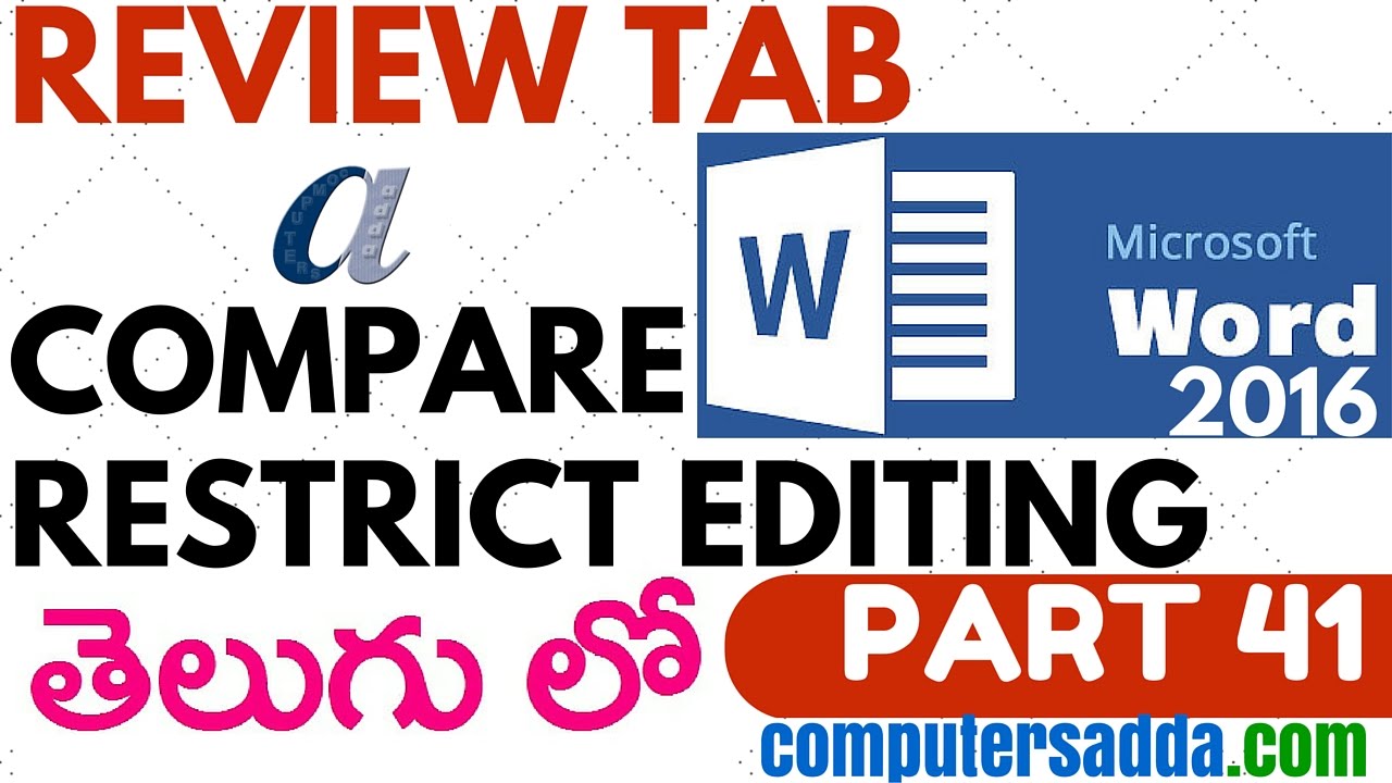 Ms-word 2016 in Telugu 41(Restrict Editing & Compare Documents) (www.computersadda.com)