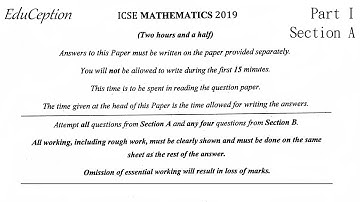 ICSE 2019 Mathematics Question Paper Solved