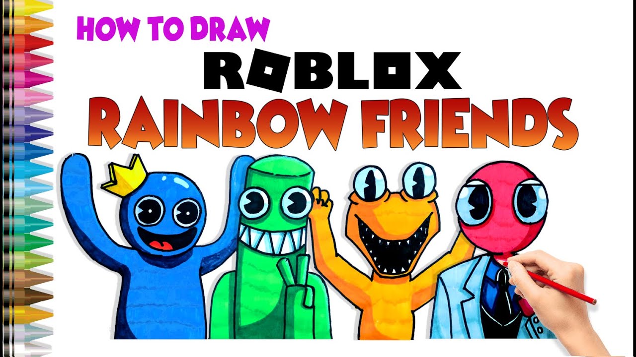 How to DRAW BLUE with PLAYER from RAINBOW FRIENDS - ROBLOX DRAWING 