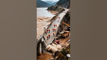 Unstoppable Floodwaters Smash Flyover Bridge — Disaster Captured From Above! #bridge #flood #fail