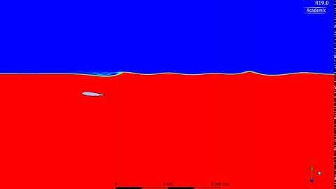 Animation: breaking wave produced by the hydrofoil resistance in an open channel flow model