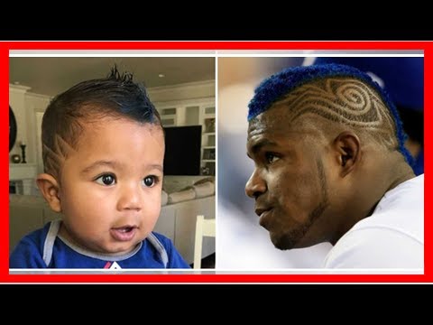 Yasiel Puig and his infant son get blue mohawks for the World Series