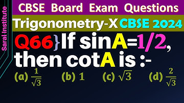 Q66 | If sin⁡A=1/2, then cot⁡A is equal to | If Sin A = 1/2 find cot A | Trigonometry Class 10