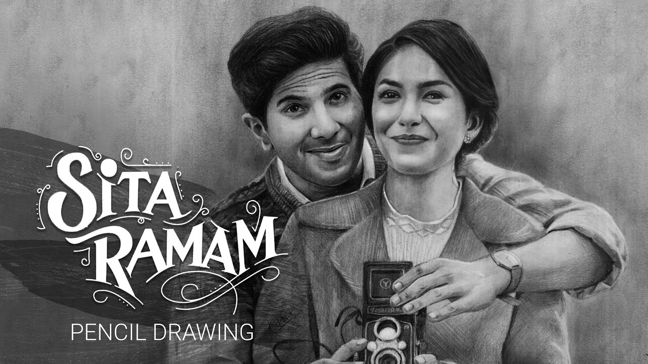 Sita Ramam Dulquer Salman Mrunal Thakur Pencil Drawing