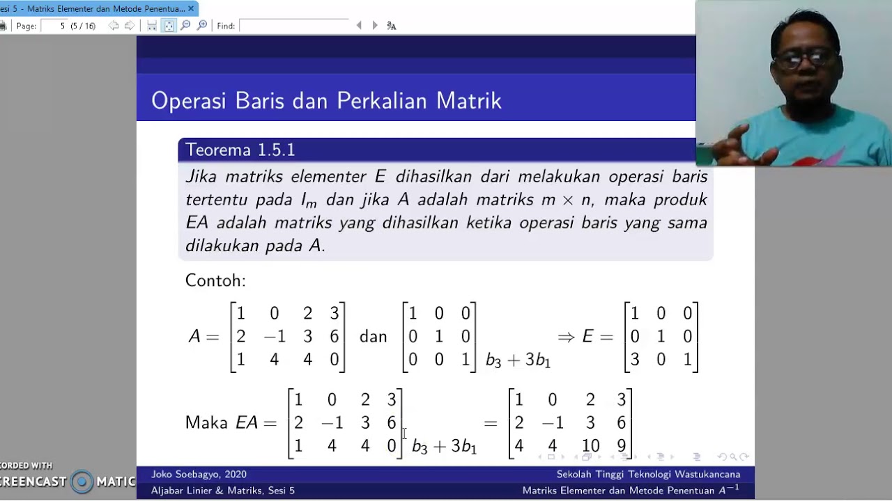Sesi 5 Matrks Elementer dan Metode Penentuan Invers - YouTube