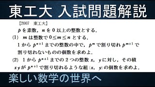 ＃238　2007東工大入試解説　数A整数　積xyが素数p^nで割り切れる個数【数検1級/準1級/中学数学/高校数学/数学教育】JJMO JMO IMO  Math Olympiad Problems