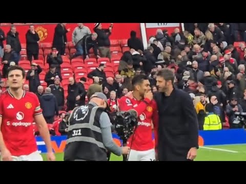 Bryan Mbeumo Michael Carrick Bruno Fernandes Manchester United Celebrating After Man City Win 
