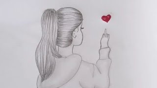 How to draw a Girl with an easy back Pencil sketch drawings