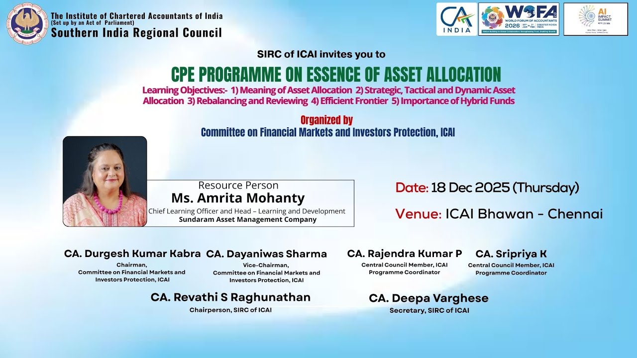 CPE Programme on Essence of Asset Allocation | 18th Dec 2025 | SIRC of ICAI.